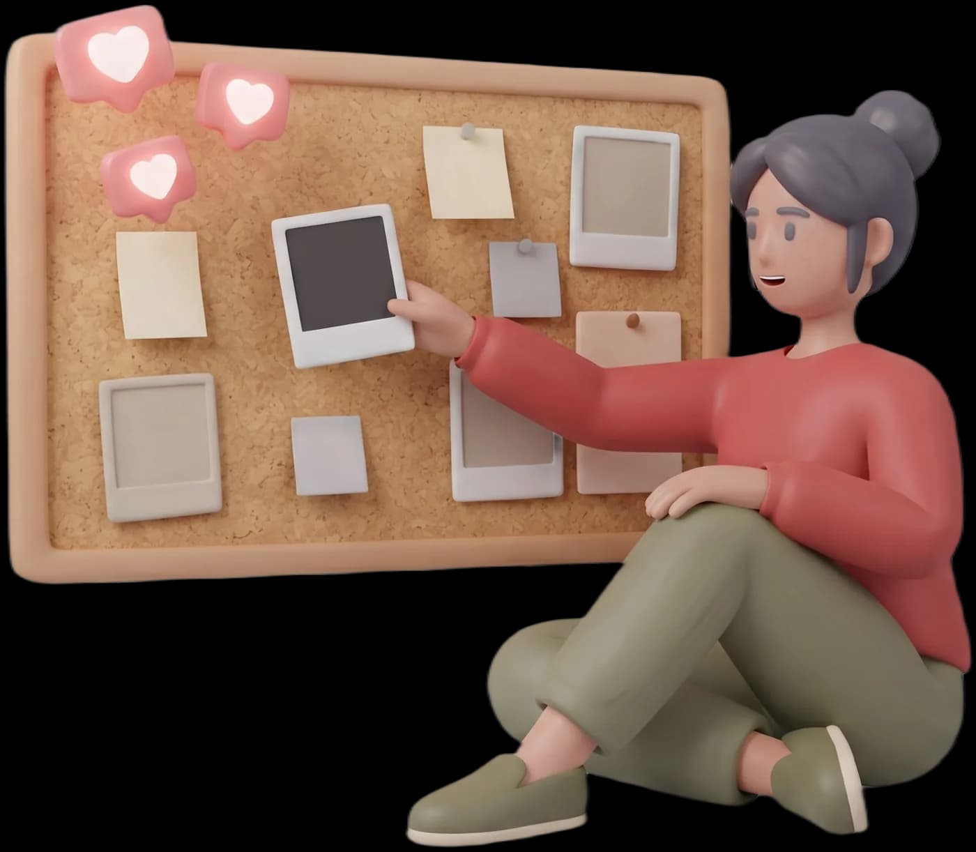 A learner pinning posts to a shared community noticeboard