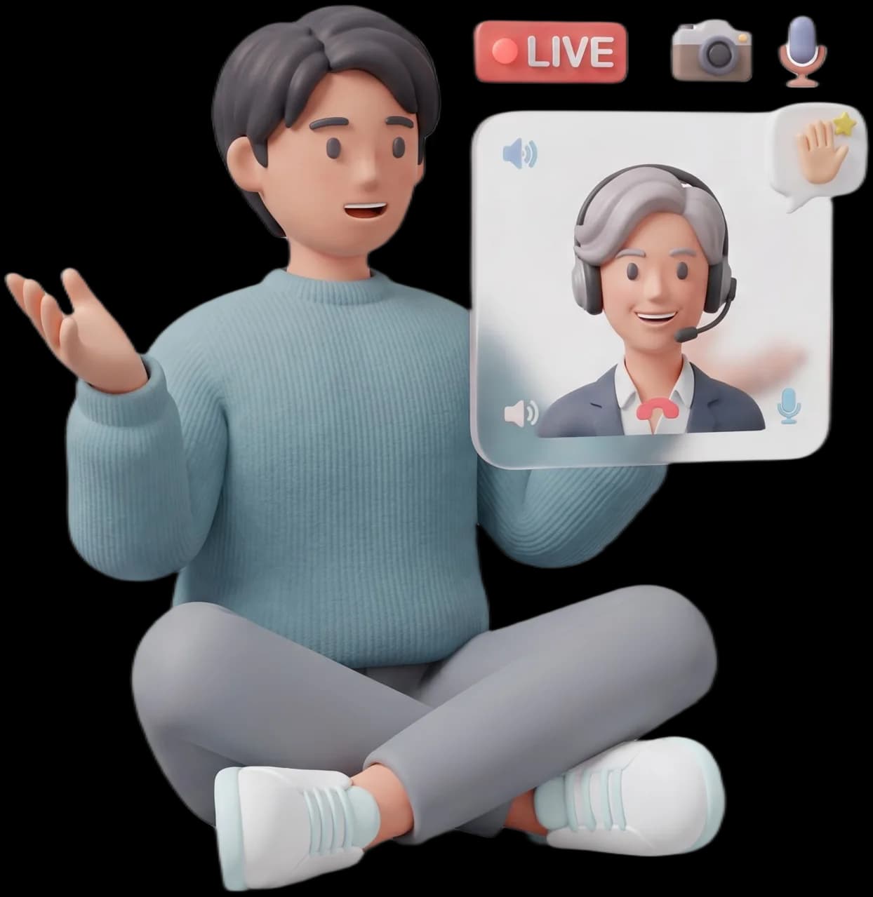 A learner on a live video call with their class host