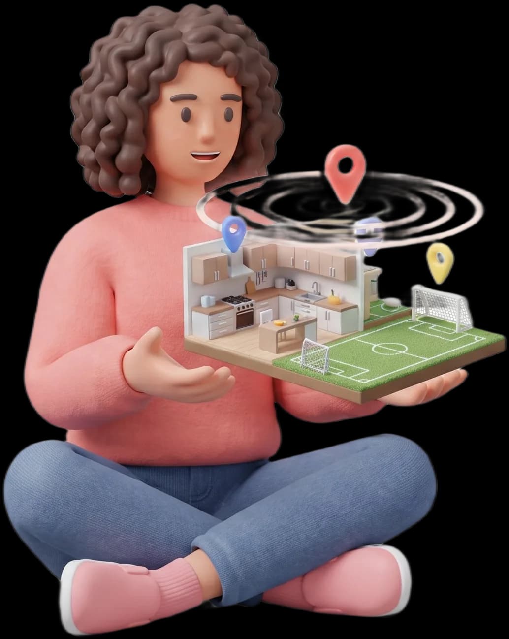 A learner holding a small three-dimensional room in their hands